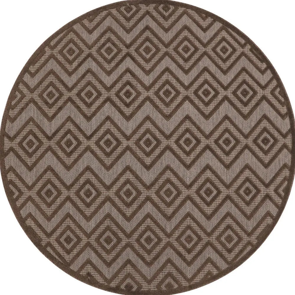 8' Brown Round Geometric Indoor Outdoor Area Rug Homeroots Outdoor