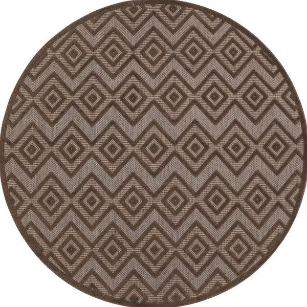 8' Brown Round Geometric Indoor Outdoor Area Rug Homeroots Outdoor