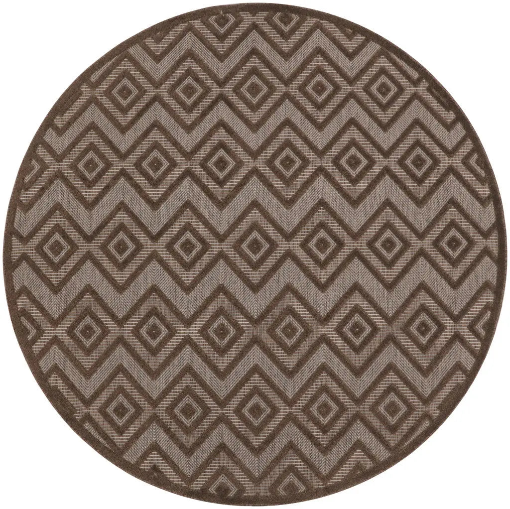 8' Brown Round Geometric Indoor Outdoor Area Rug Homeroots Outdoor