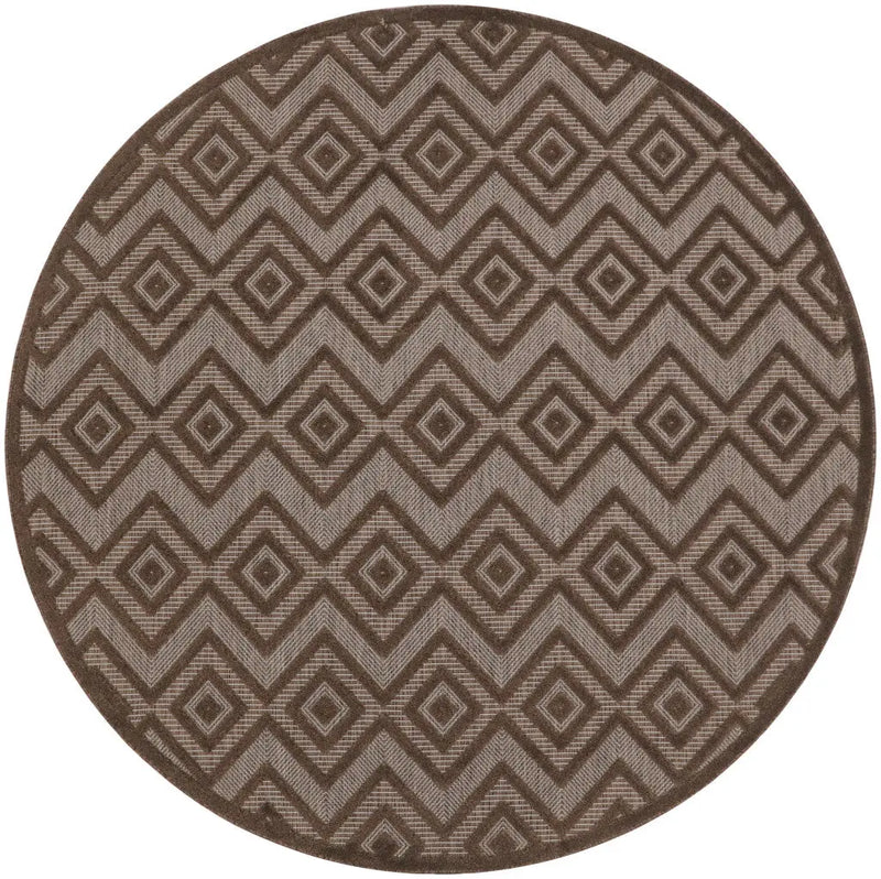 8' Brown Round Geometric Indoor Outdoor Area Rug Homeroots Outdoor