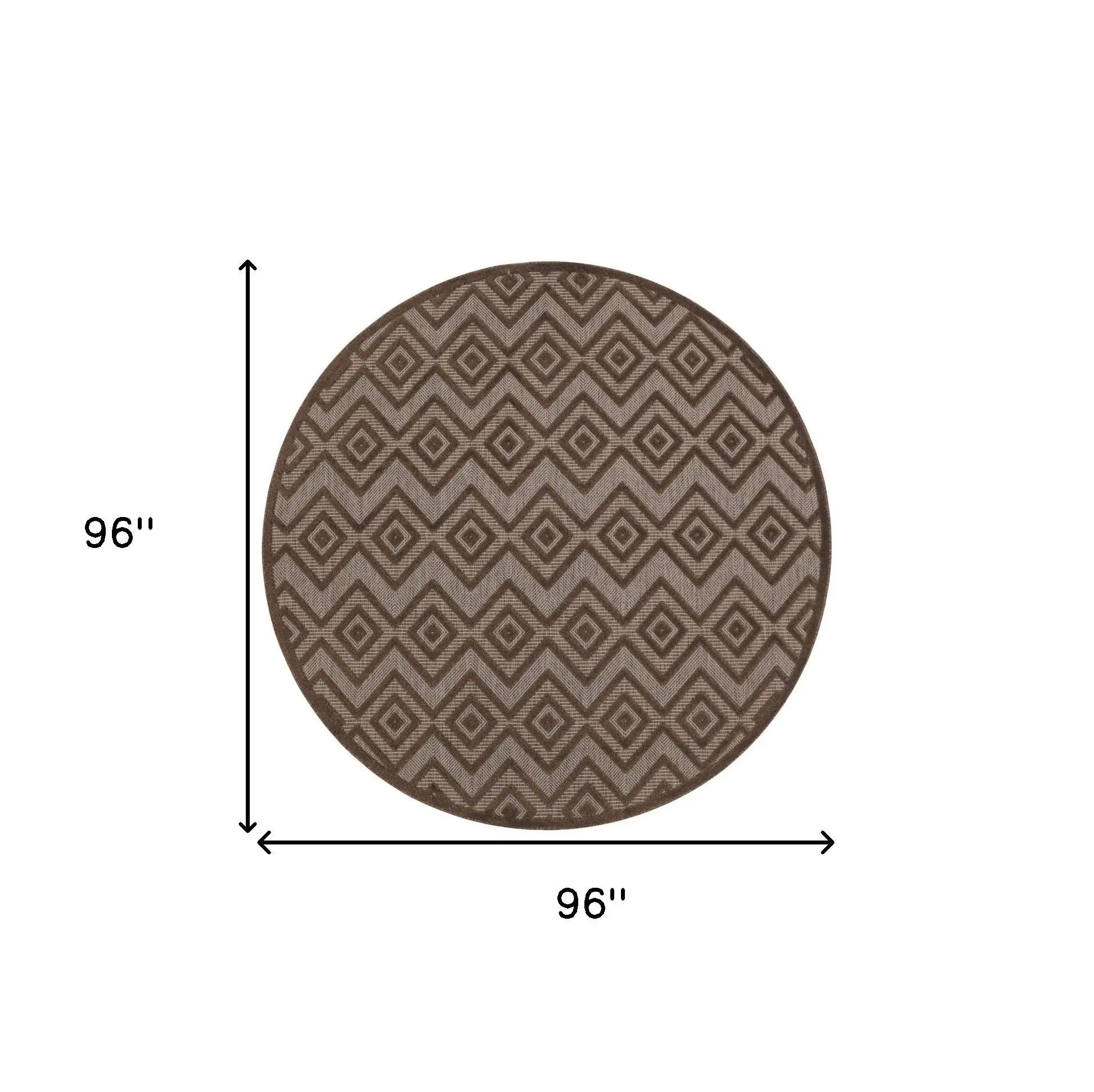 8' Brown Round Geometric Indoor Outdoor Area Rug Homeroots Outdoor