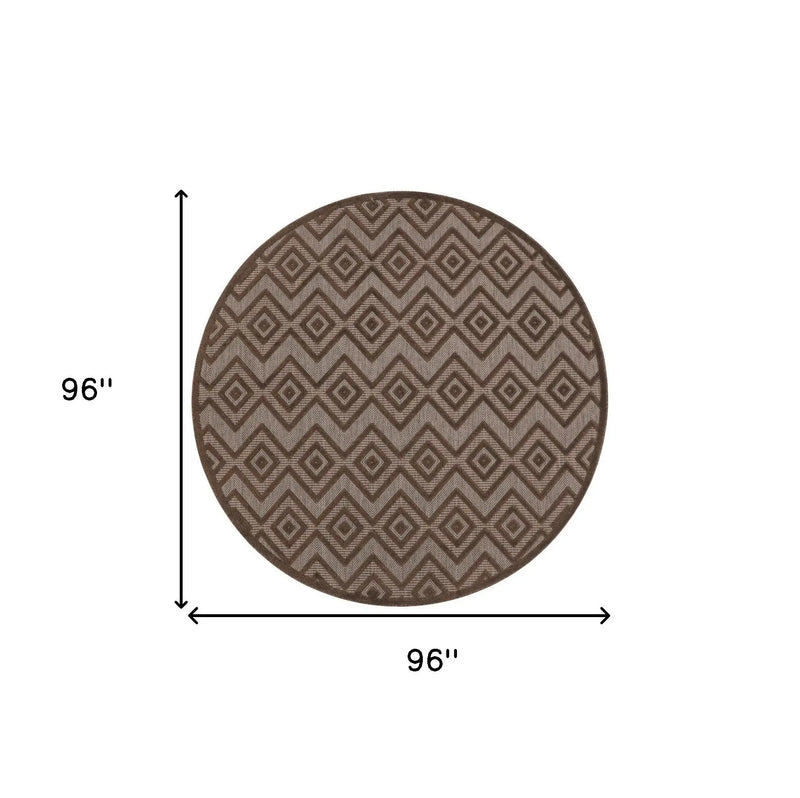 8' Brown Round Geometric Indoor Outdoor Area Rug Homeroots Outdoor