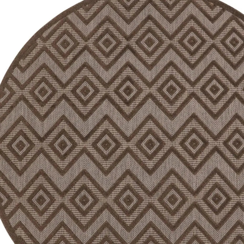 8' Brown Round Geometric Indoor Outdoor Area Rug Homeroots Outdoor