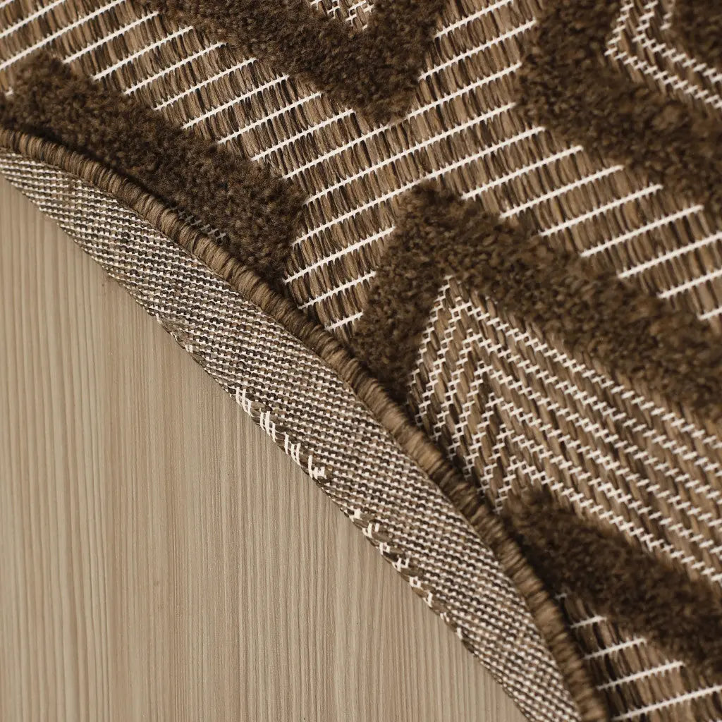 8' Brown Round Geometric Indoor Outdoor Area Rug Homeroots Outdoor