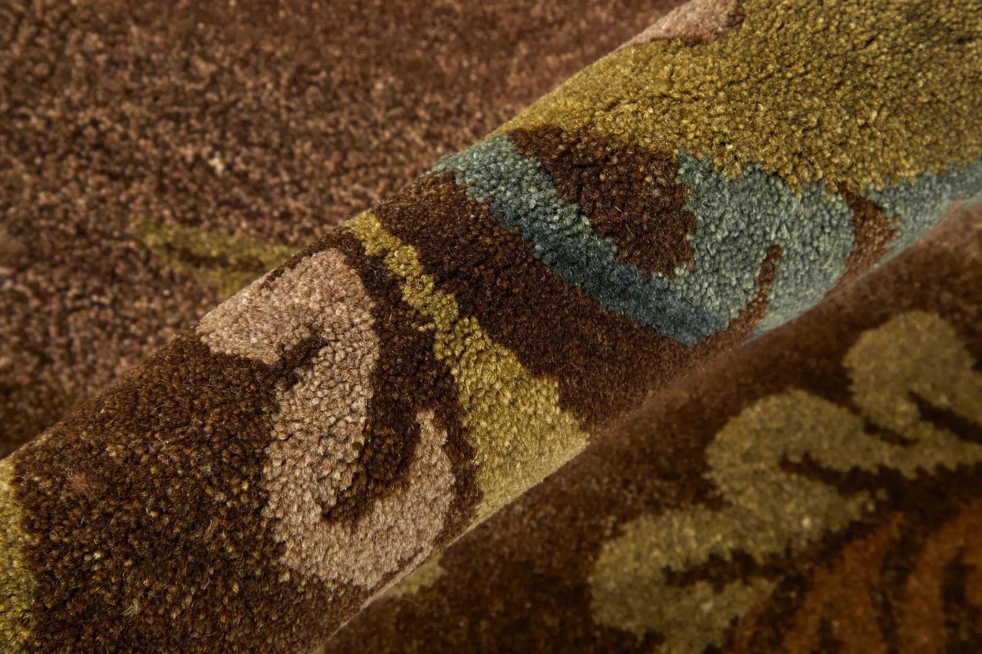 8' Brown Tan And Green Wool Floral Hand Knotted Area Rug Homeroots Home Decor