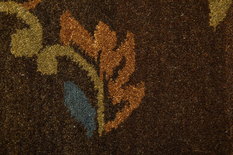 8' Brown Tan And Green Wool Floral Hand Knotted Area Rug Homeroots Home Decor