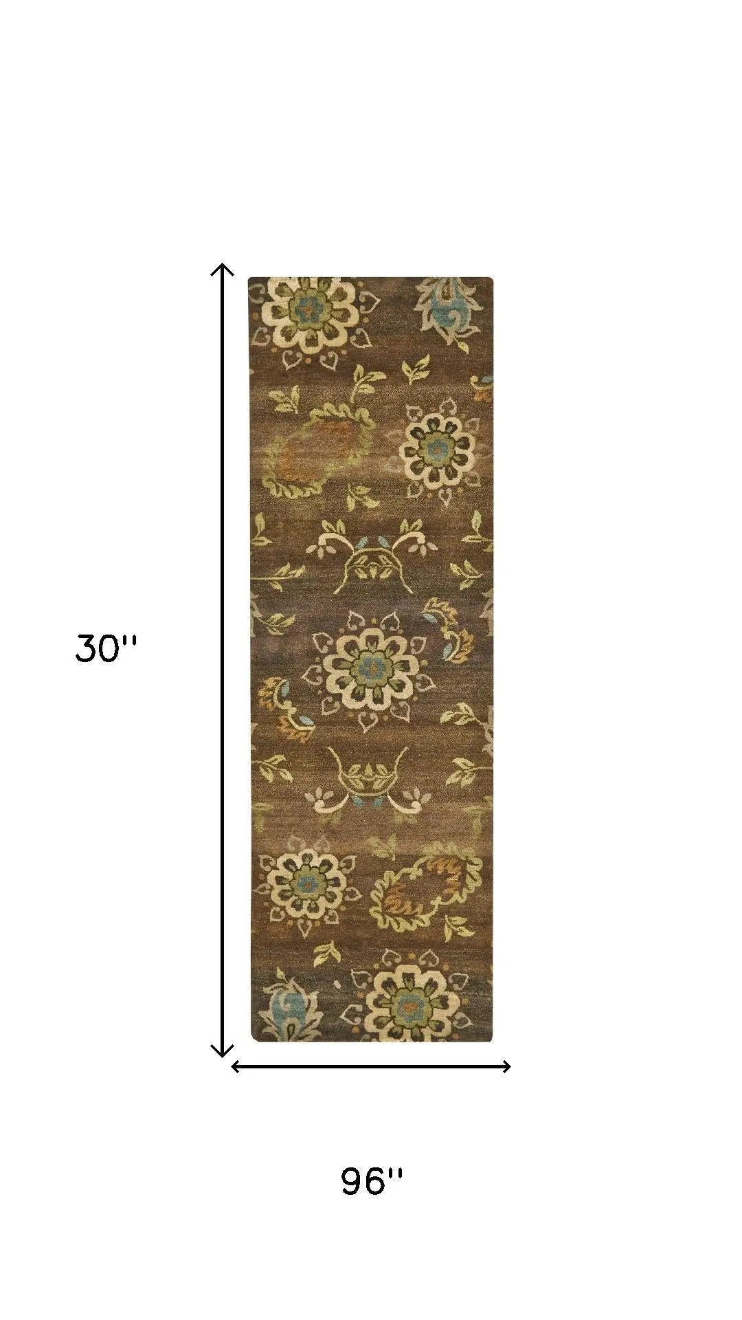 8' Brown Tan And Green Wool Floral Hand Knotted Area Rug Homeroots Home Decor