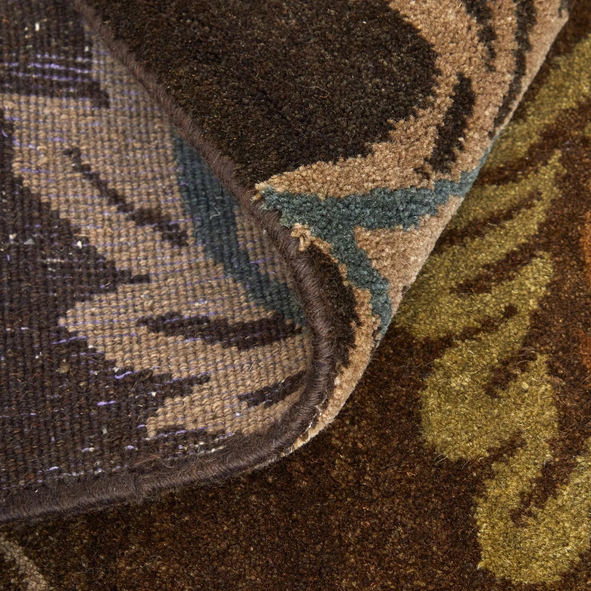 8' Brown Tan And Green Wool Floral Hand Knotted Area Rug Homeroots Home Decor