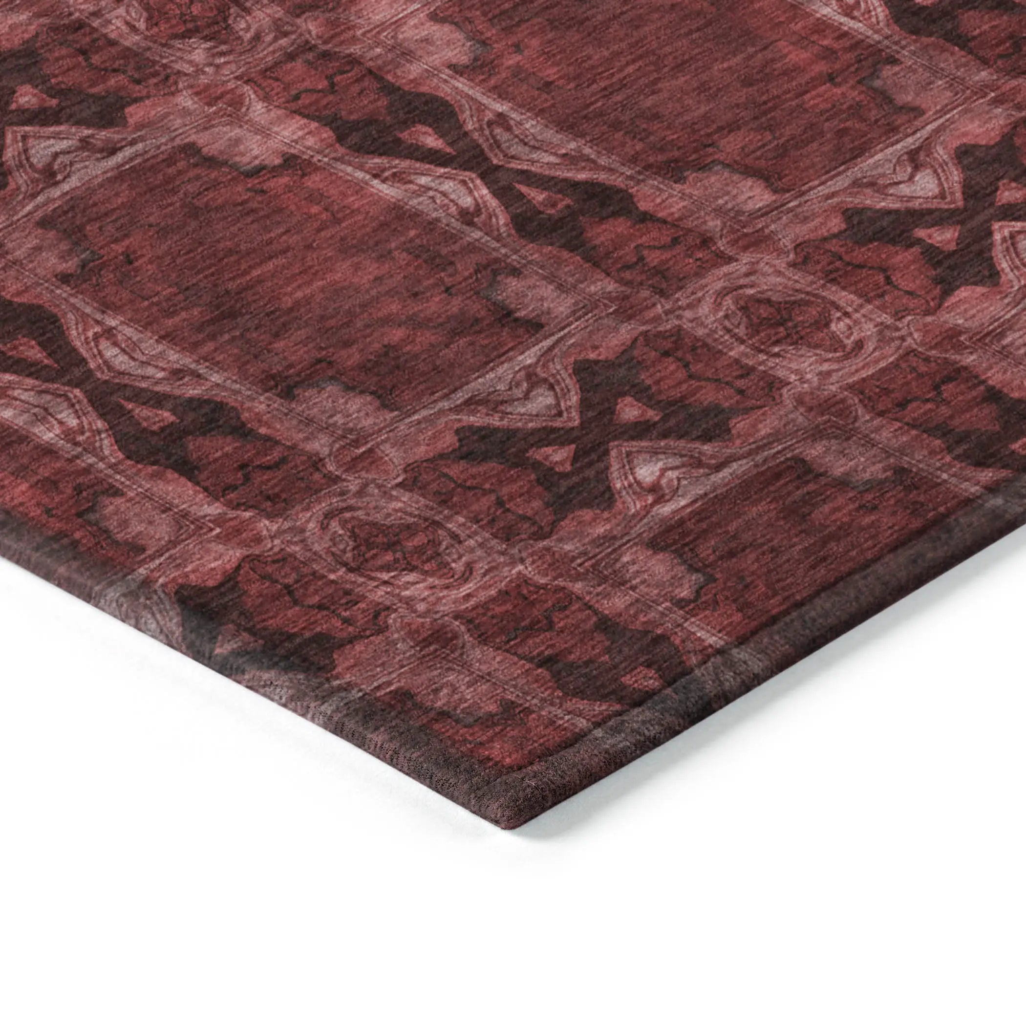 8' Burgundy And Black Round Floral Medallion Washable Indoor Outdoor Area Rug - GreatEagleInc