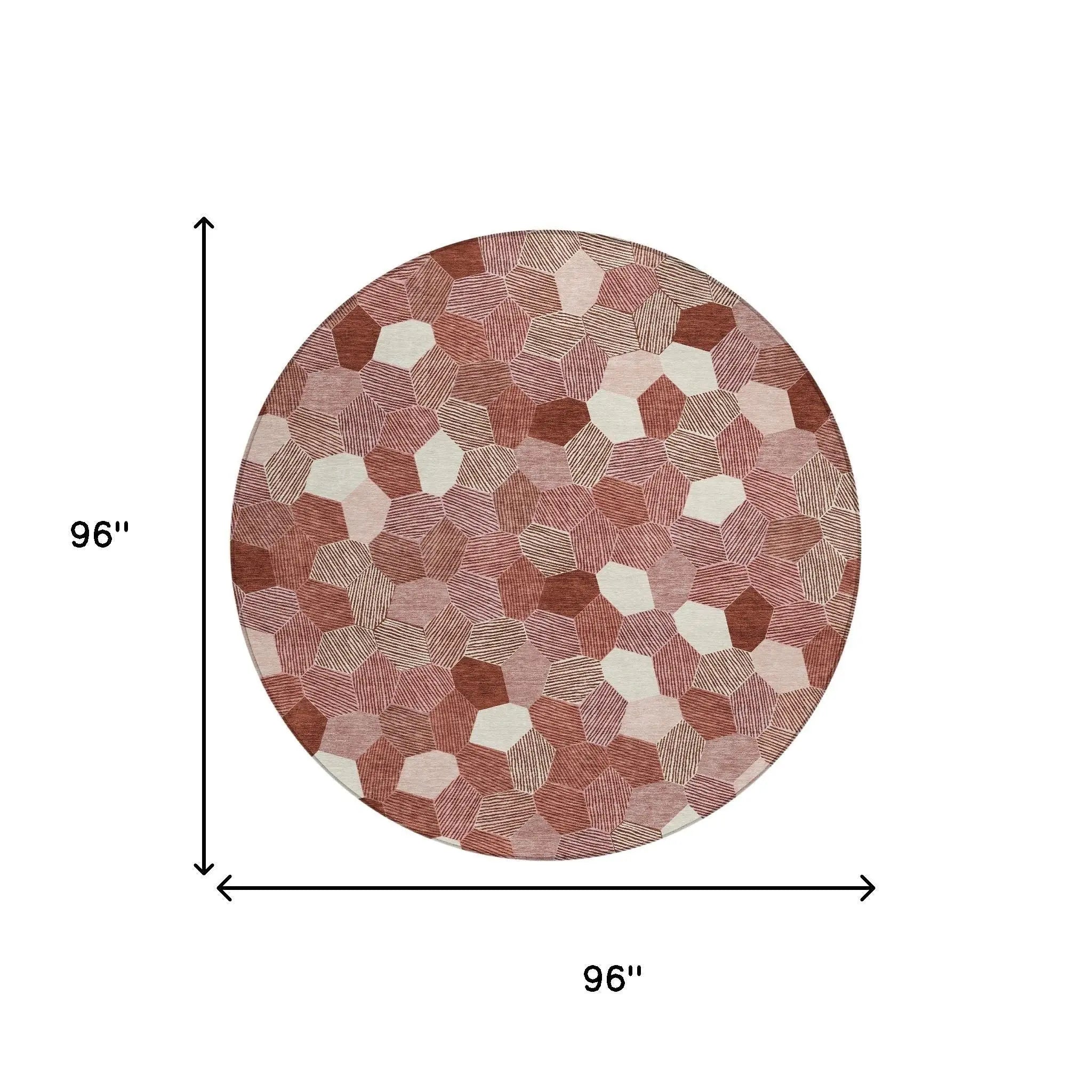 8' Burgundy And Ivory Round Geometric Washable Indoor Outdoor Area Rug Homeroots Outdoor