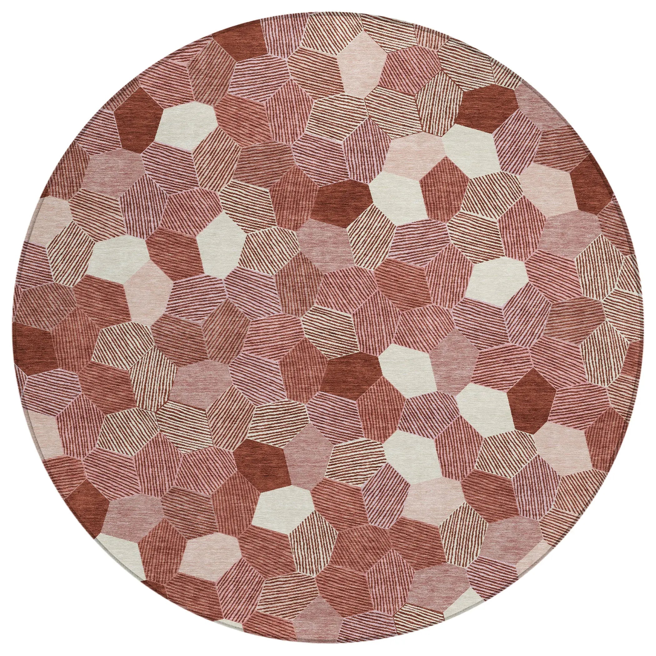 8' Burgundy And Ivory Round Geometric Washable Indoor Outdoor Area Rug Homeroots Outdoor