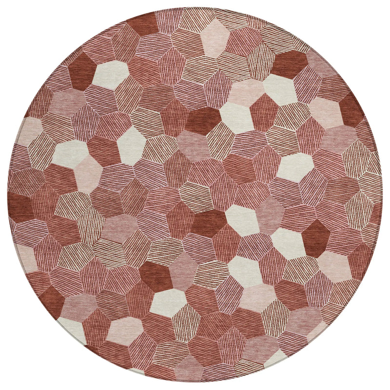 8' Burgundy And Ivory Round Geometric Washable Indoor Outdoor Area Rug Homeroots Outdoor