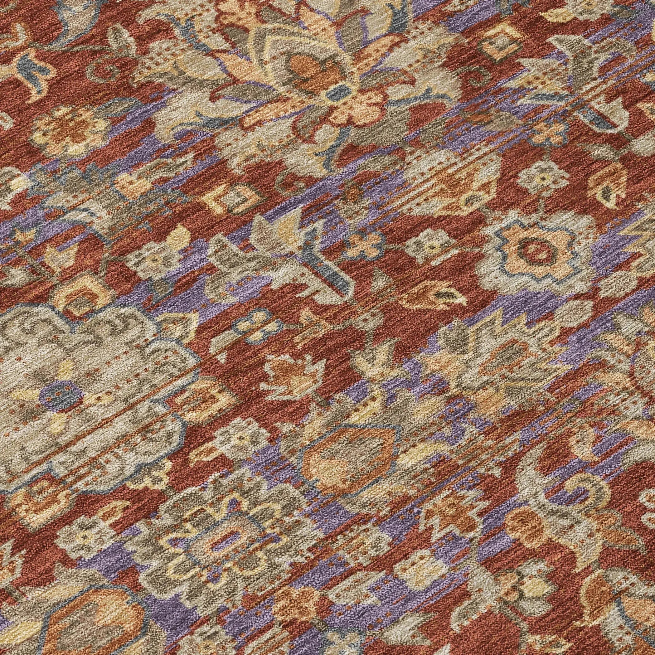 8' Burgundy And Orange Round Floral Medallion Washable Indoor Outdoor Area Rug Homeroots Outdoor