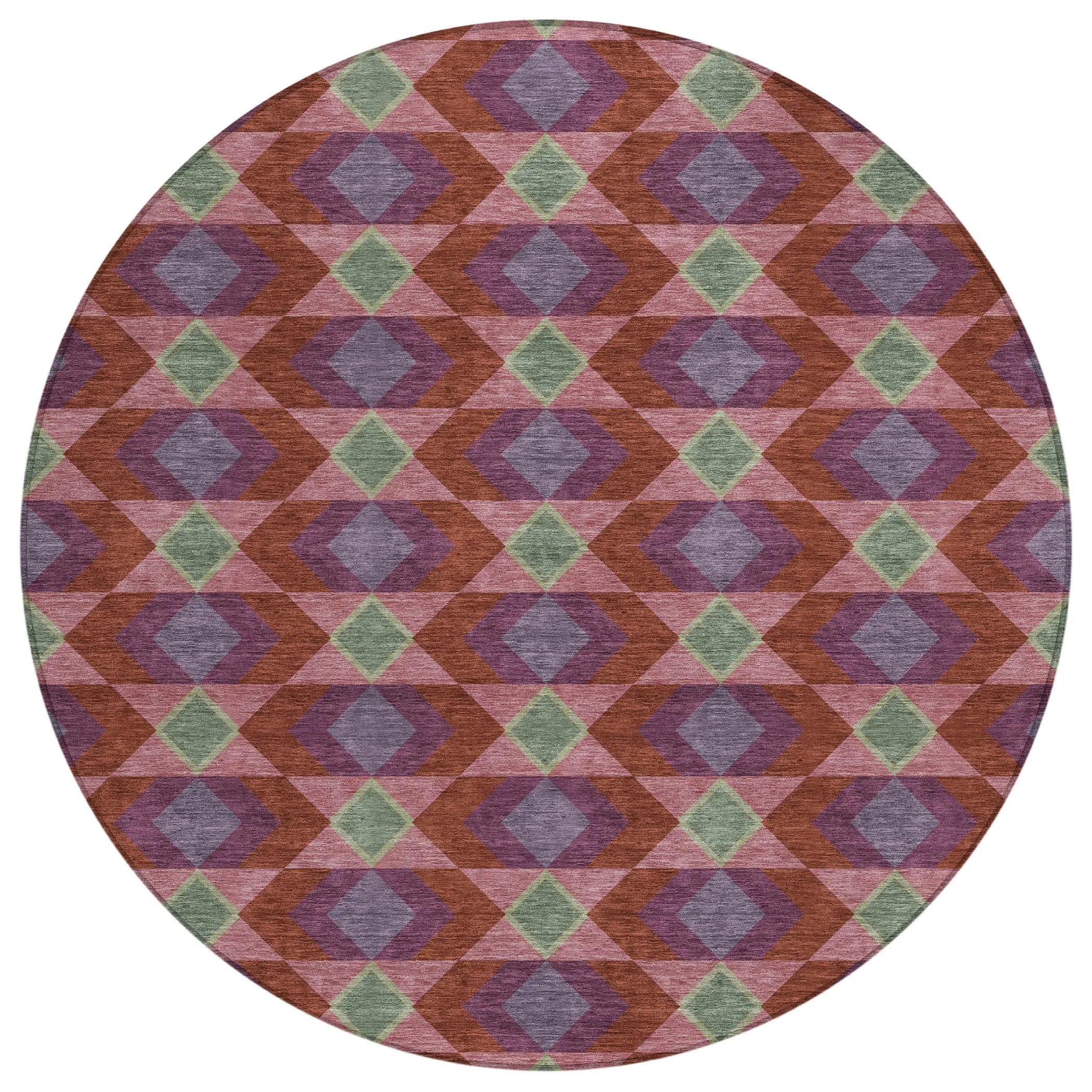 8' Burgundy And Pewter Round Geometric Washable Indoor Outdoor Area Rug Homeroots Outdoor