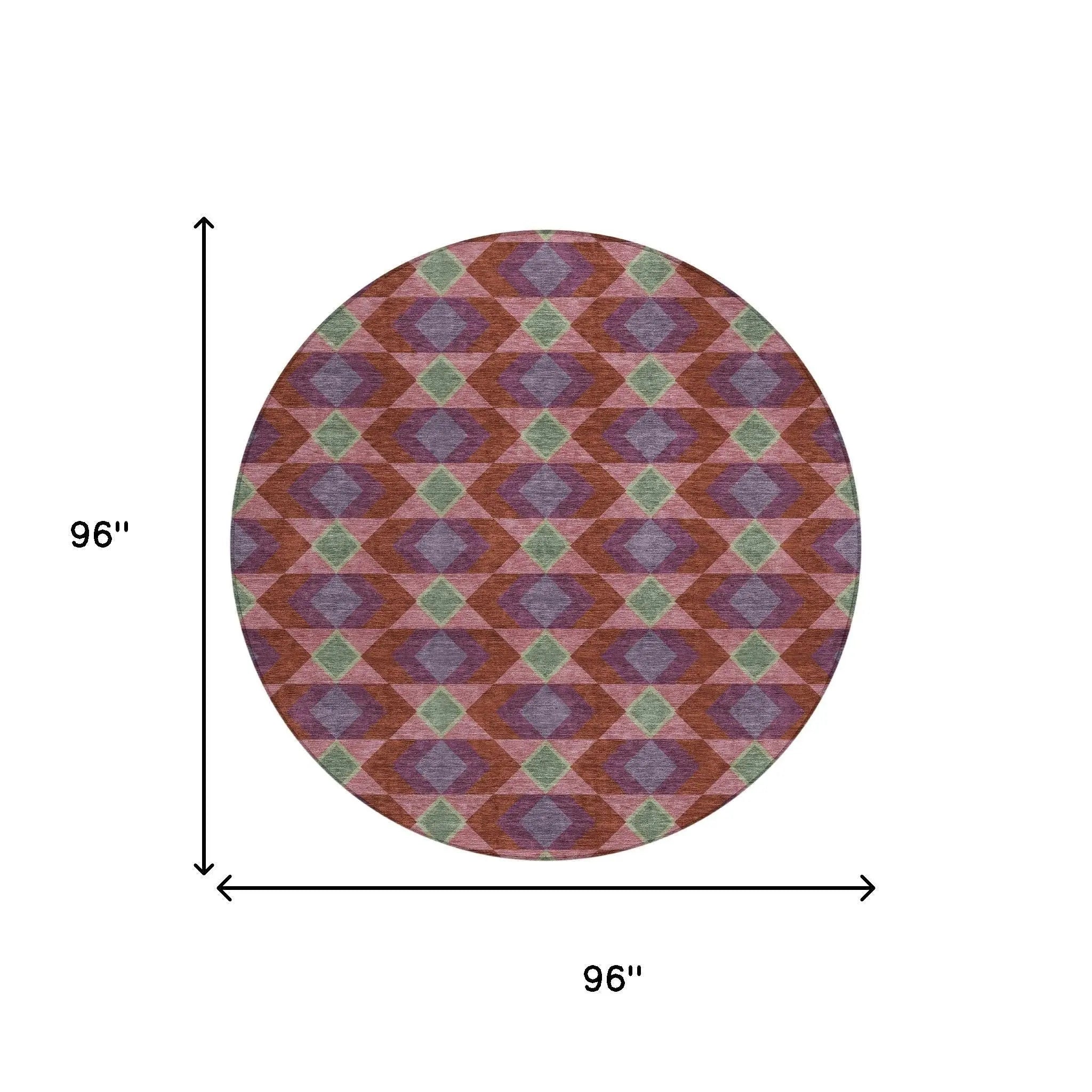 8' Burgundy And Pewter Round Geometric Washable Indoor Outdoor Area Rug Homeroots Outdoor