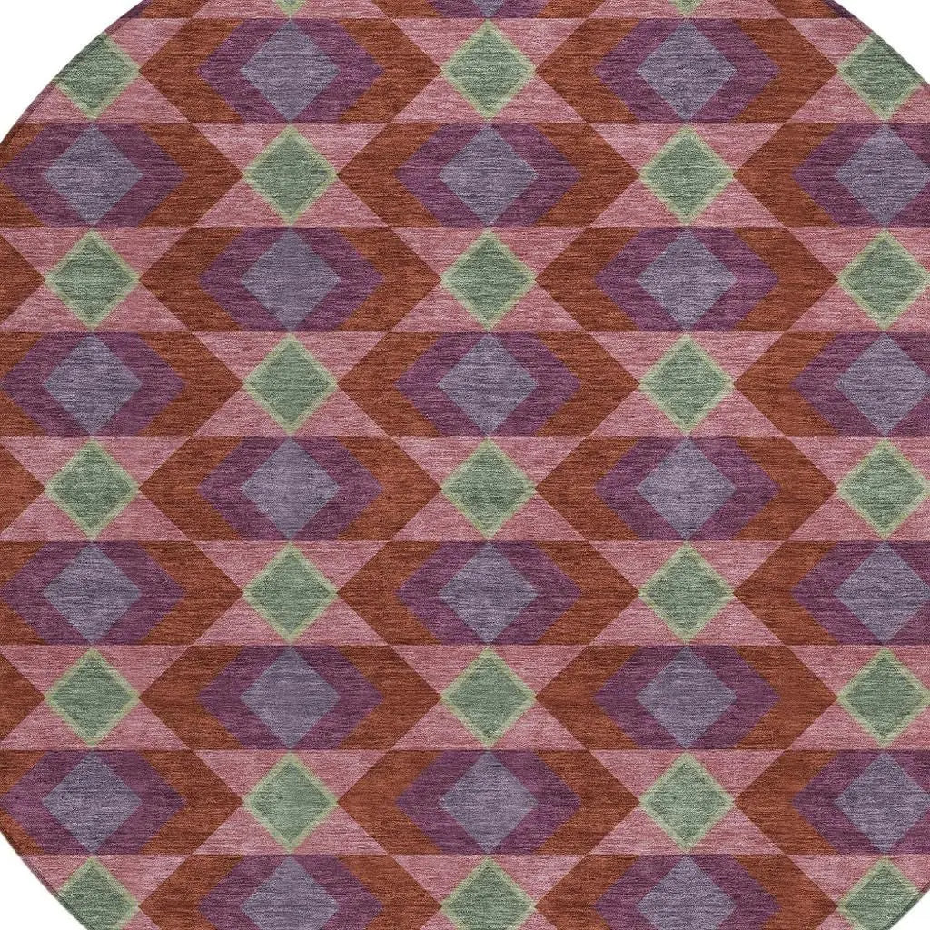 8' Burgundy And Pewter Round Geometric Washable Indoor Outdoor Area Rug Homeroots Outdoor