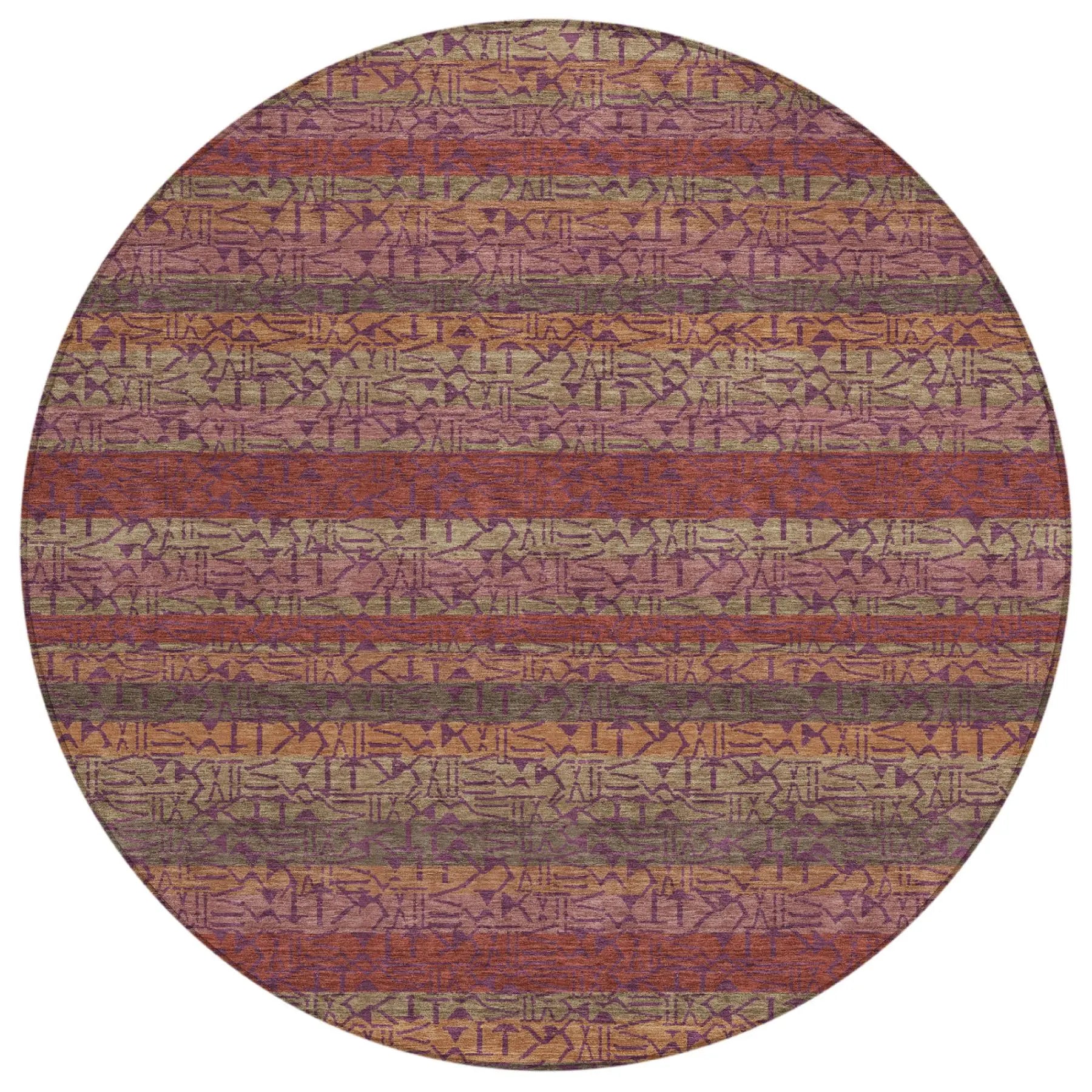 8' Burgundy And Red Round Striped Washable Indoor Outdoor Area Rug Homeroots Outdoor