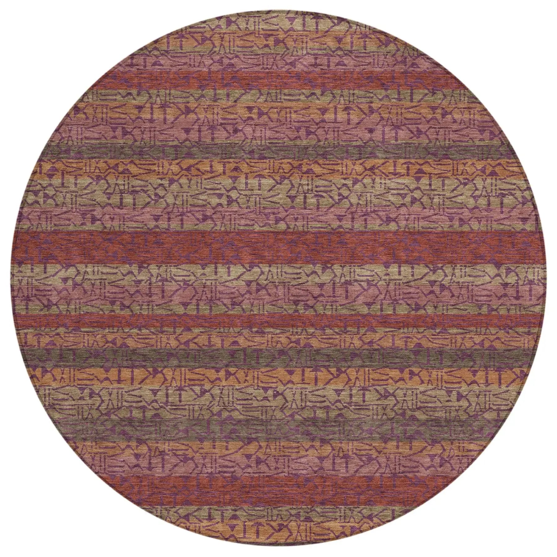 8' Burgundy And Red Round Striped Washable Indoor Outdoor Area Rug Homeroots Outdoor