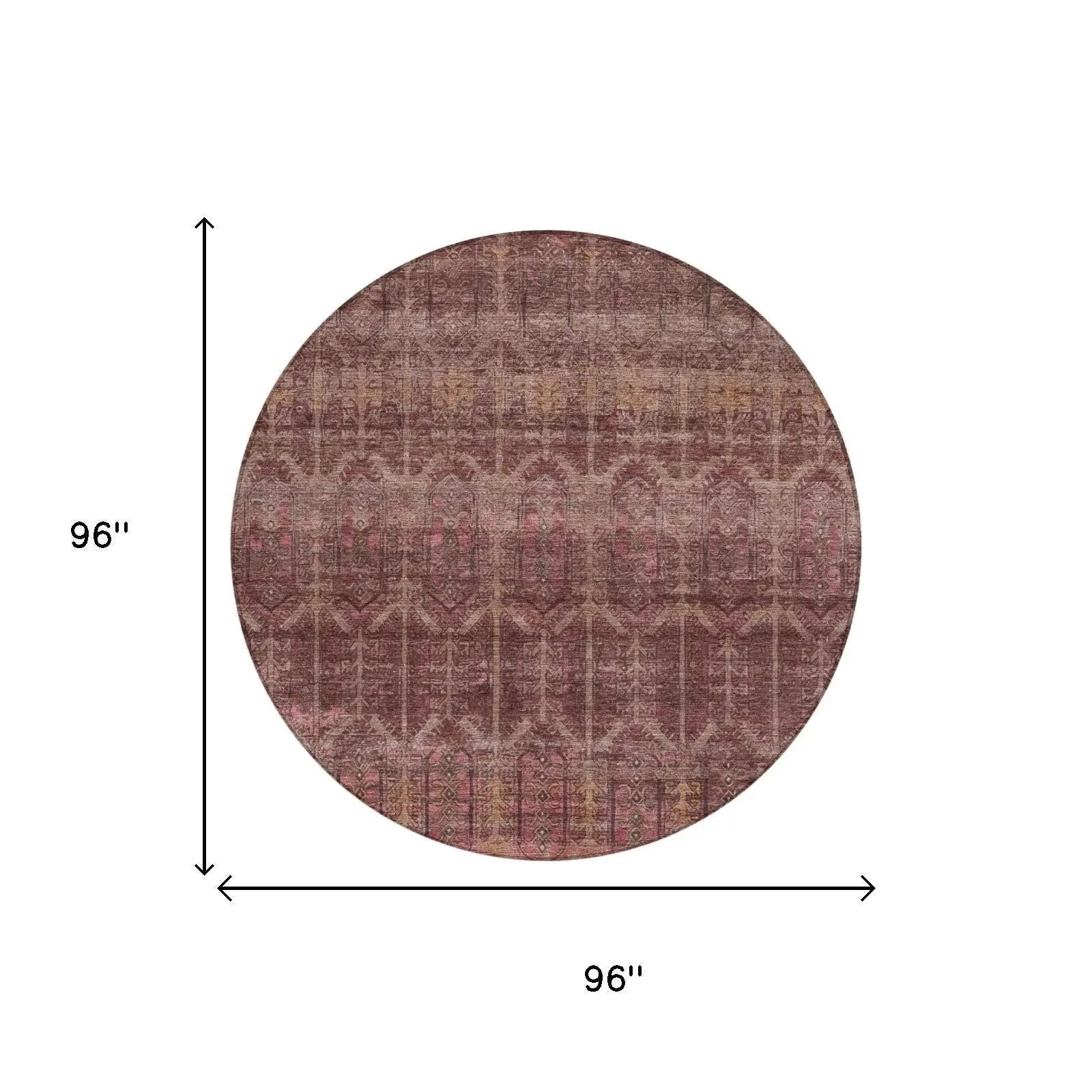 8' Burgundy And Red Round Tribal Washable Indoor Outdoor Area Rug Homeroots Outdoor