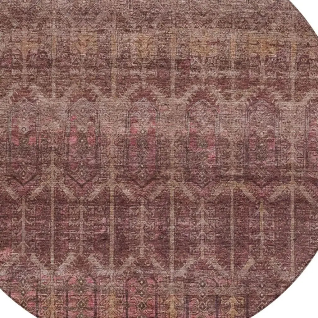 8' Burgundy And Red Round Tribal Washable Indoor Outdoor Area Rug Homeroots Outdoor