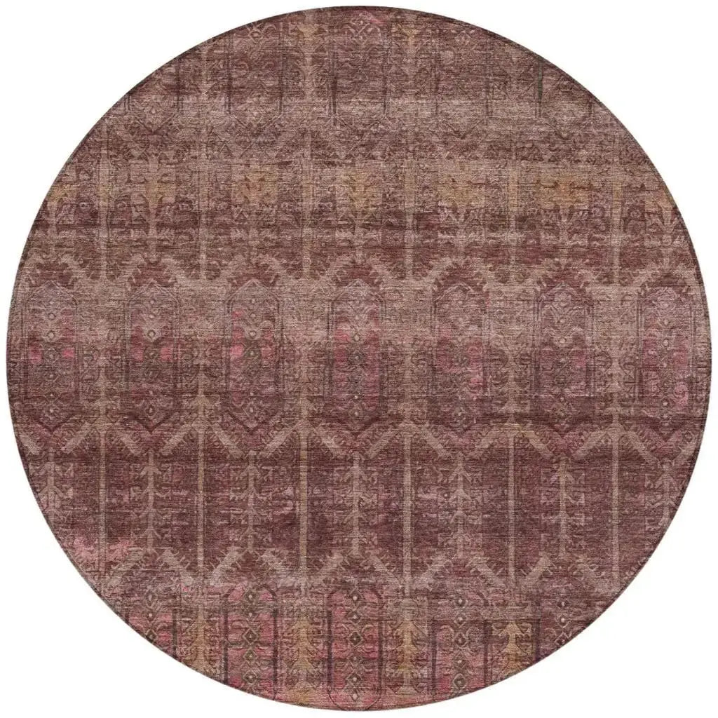 8' Burgundy And Red Round Tribal Washable Indoor Outdoor Area Rug Homeroots Outdoor