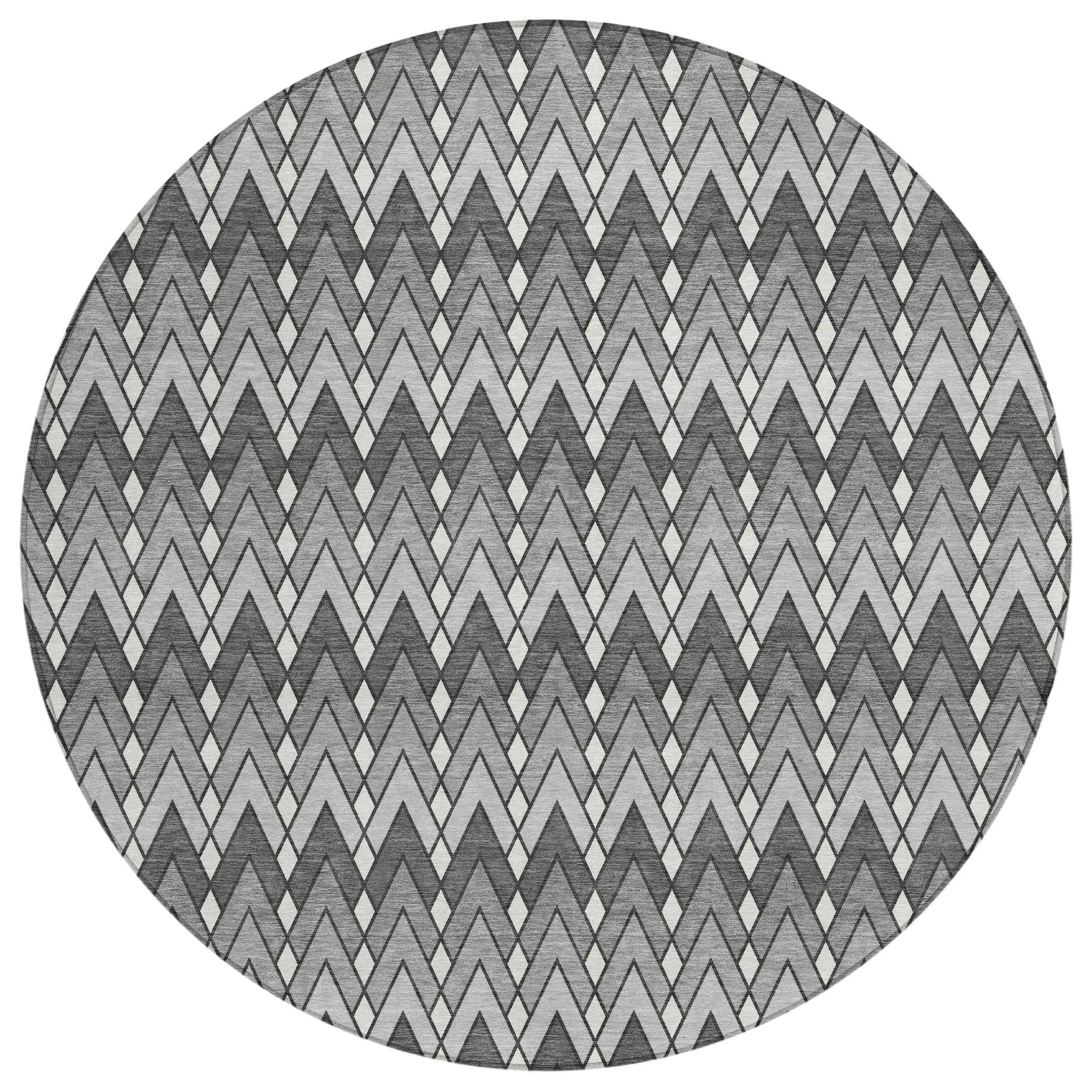 8' Charcoal And Black Round Geometric Washable Indoor Outdoor Area Rug Homeroots Outdoor