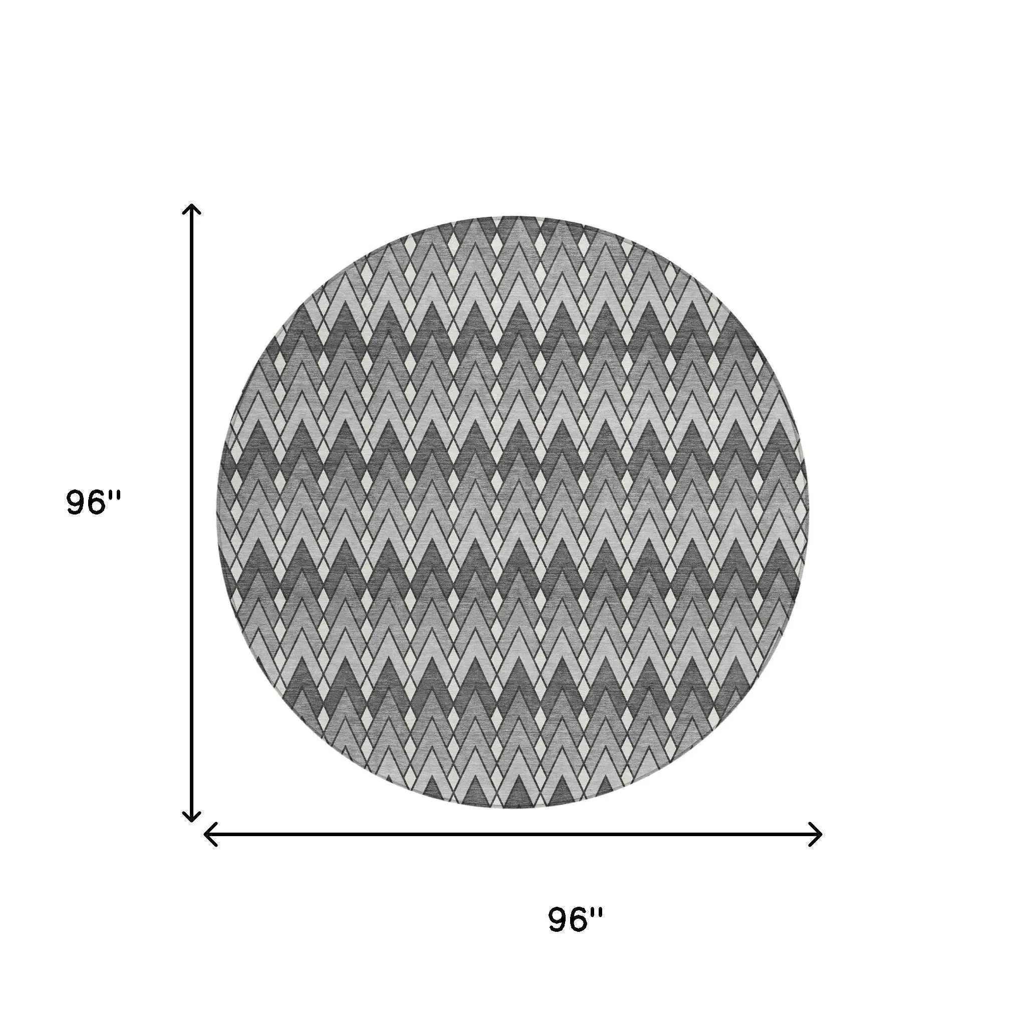 8' Charcoal And Black Round Geometric Washable Indoor Outdoor Area Rug Homeroots Outdoor