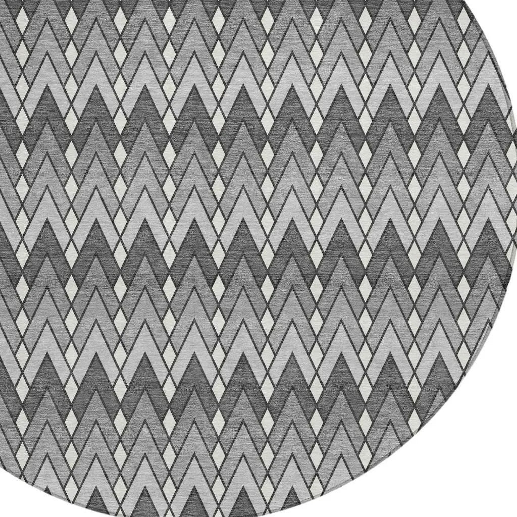 8' Charcoal And Black Round Geometric Washable Indoor Outdoor Area Rug Homeroots Outdoor