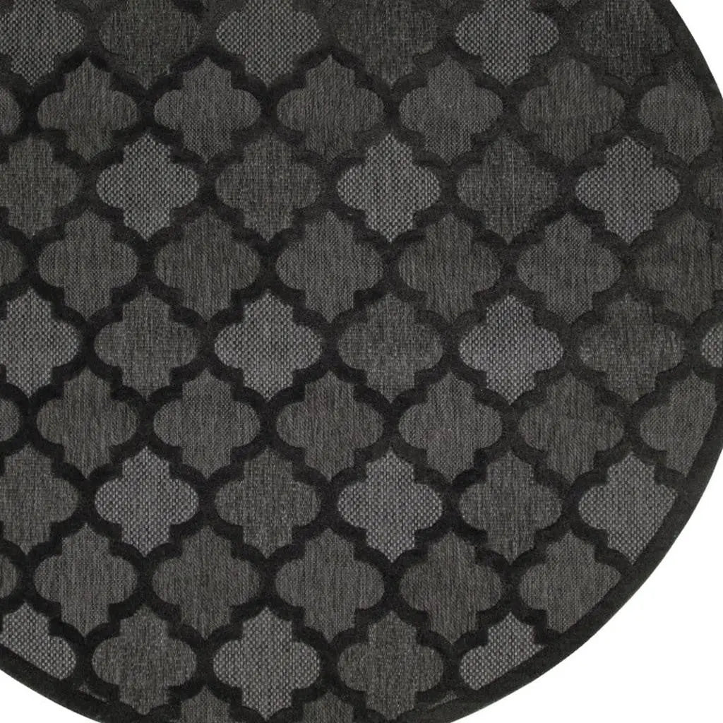8' Charcoal And Black Round Trellis Indoor Outdoor Area Rug Homeroots Outdoor