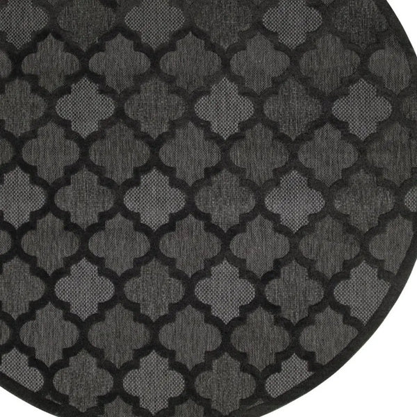 8' Charcoal And Black Round Trellis Indoor Outdoor Area Rug Homeroots Outdoor