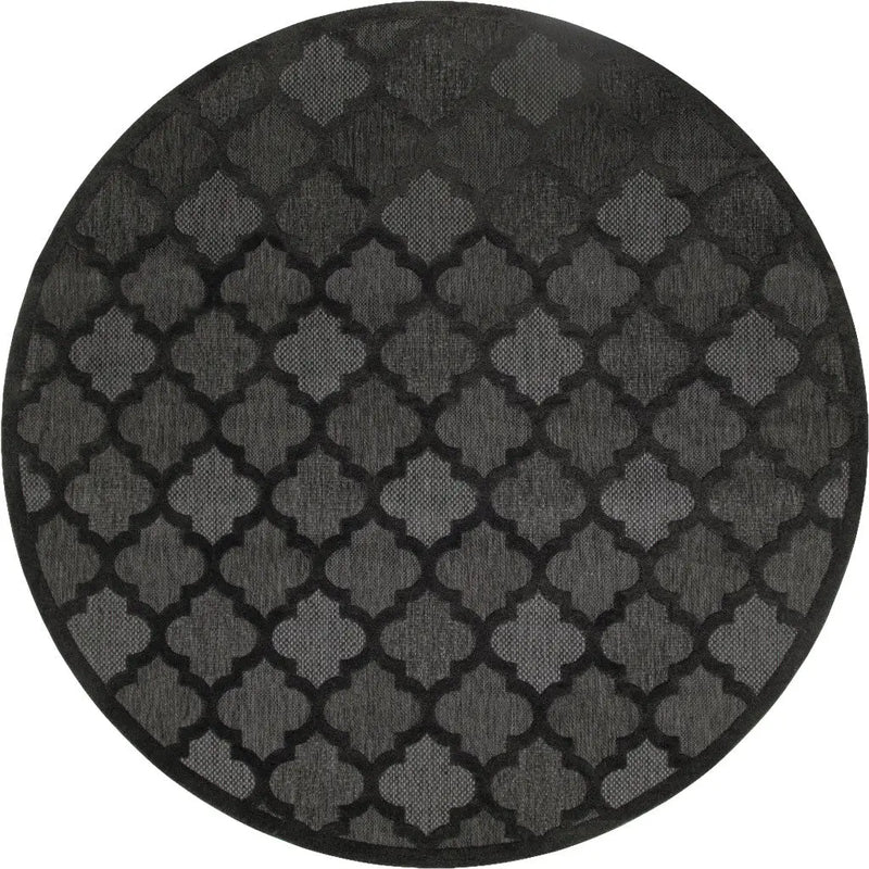 8' Charcoal And Black Round Trellis Indoor Outdoor Area Rug Homeroots Outdoor