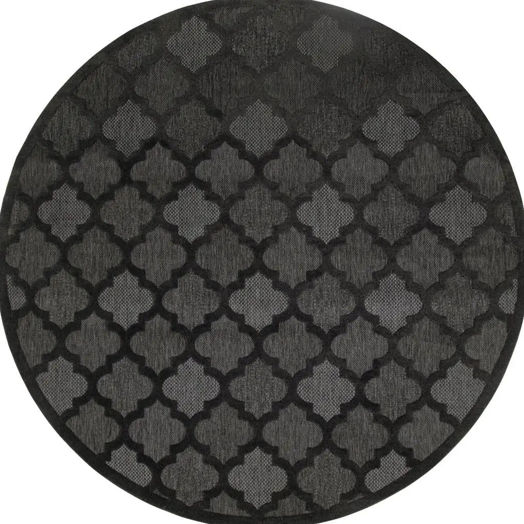 8' Charcoal And Black Round Trellis Indoor Outdoor Area Rug Homeroots Outdoor
