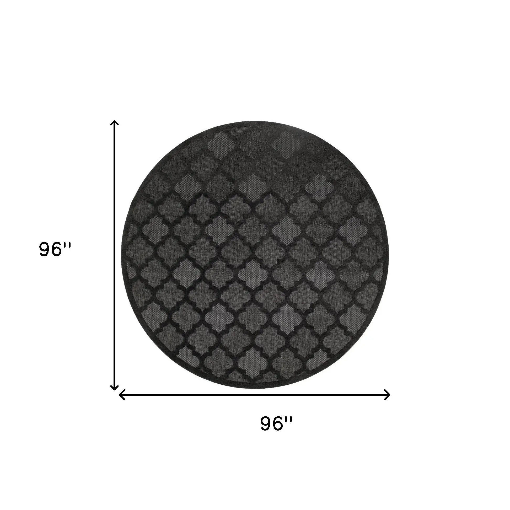 8' Charcoal And Black Round Trellis Indoor Outdoor Area Rug Homeroots Outdoor