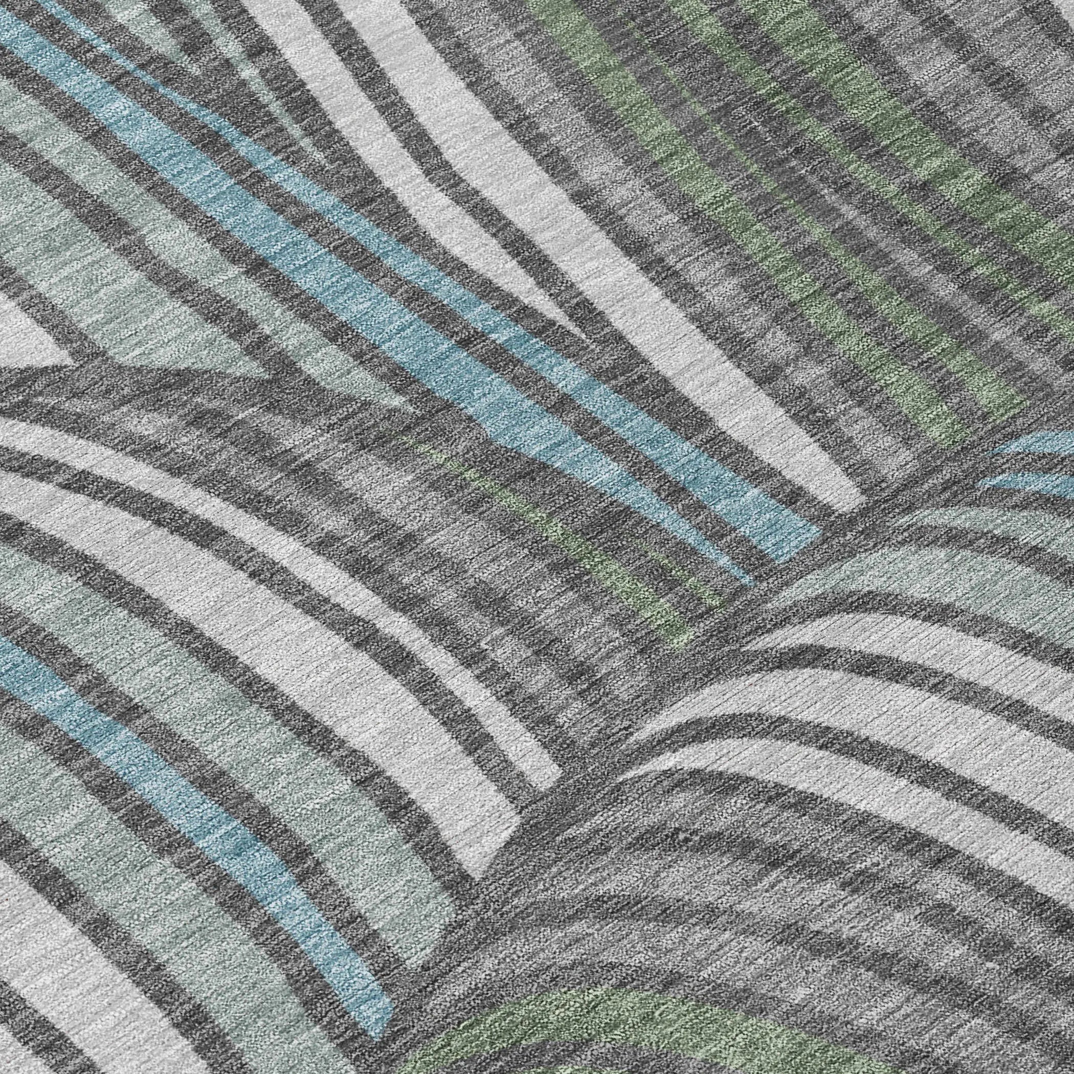 8' Charcoal And Blue Round Abstract Washable Indoor Outdoor Area Rug Homeroots Outdoor