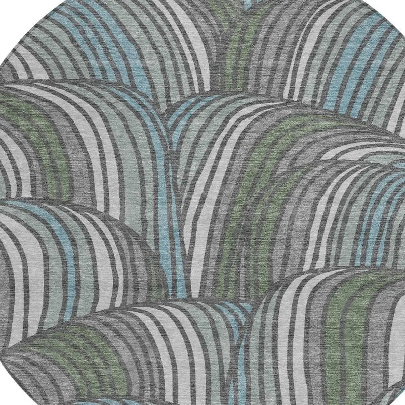 8' Charcoal And Blue Round Abstract Washable Indoor Outdoor Area Rug Homeroots Outdoor