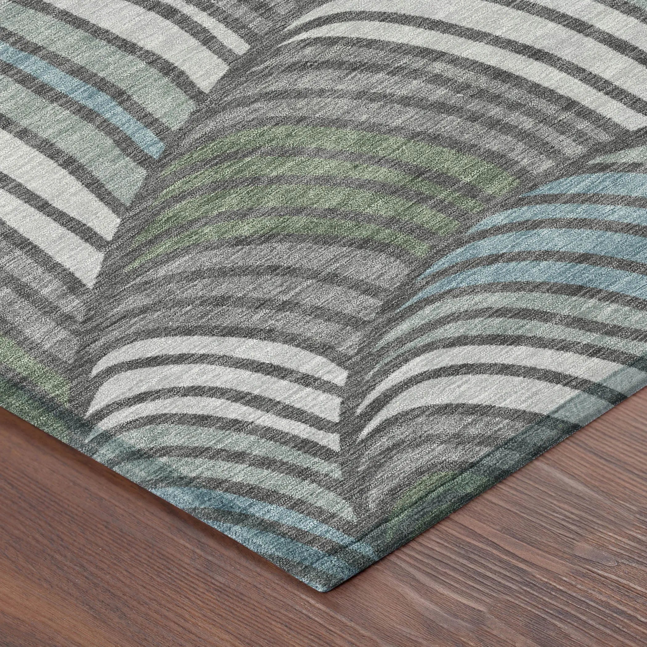 8' Charcoal And Blue Round Abstract Washable Indoor Outdoor Area Rug Homeroots Outdoor