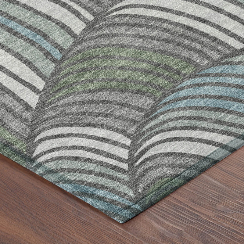 8' Charcoal And Blue Round Abstract Washable Indoor Outdoor Area Rug Homeroots Outdoor