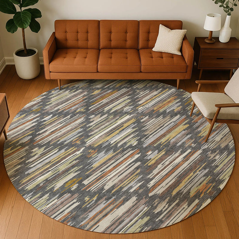 8' Charcoal And Gray Round Southwestern Washable Indoor Outdoor Area Rug Homeroots Outdoor