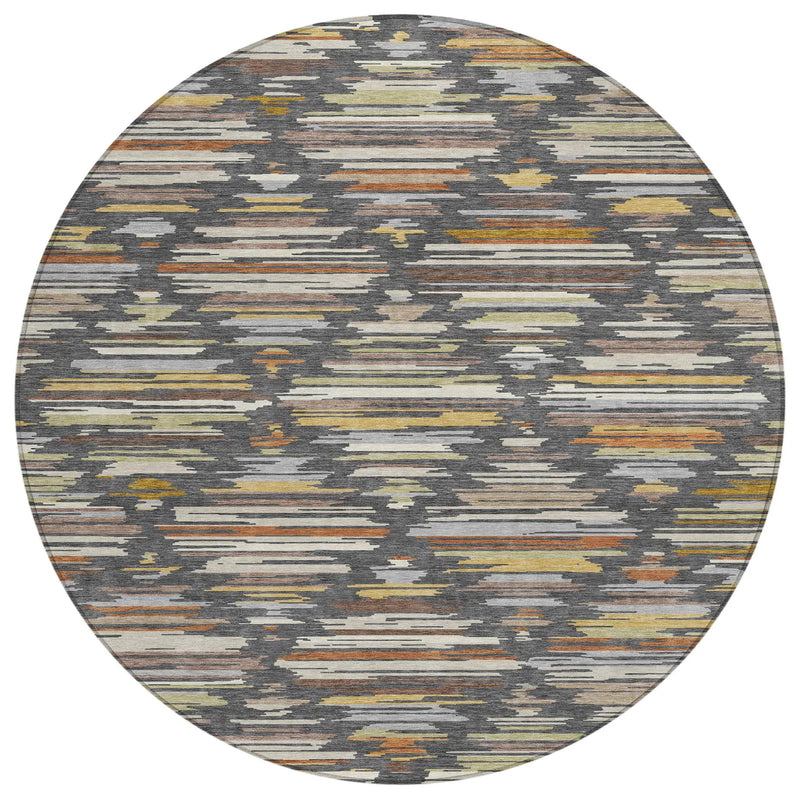 8' Charcoal And Gray Round Southwestern Washable Indoor Outdoor Area Rug Homeroots Outdoor