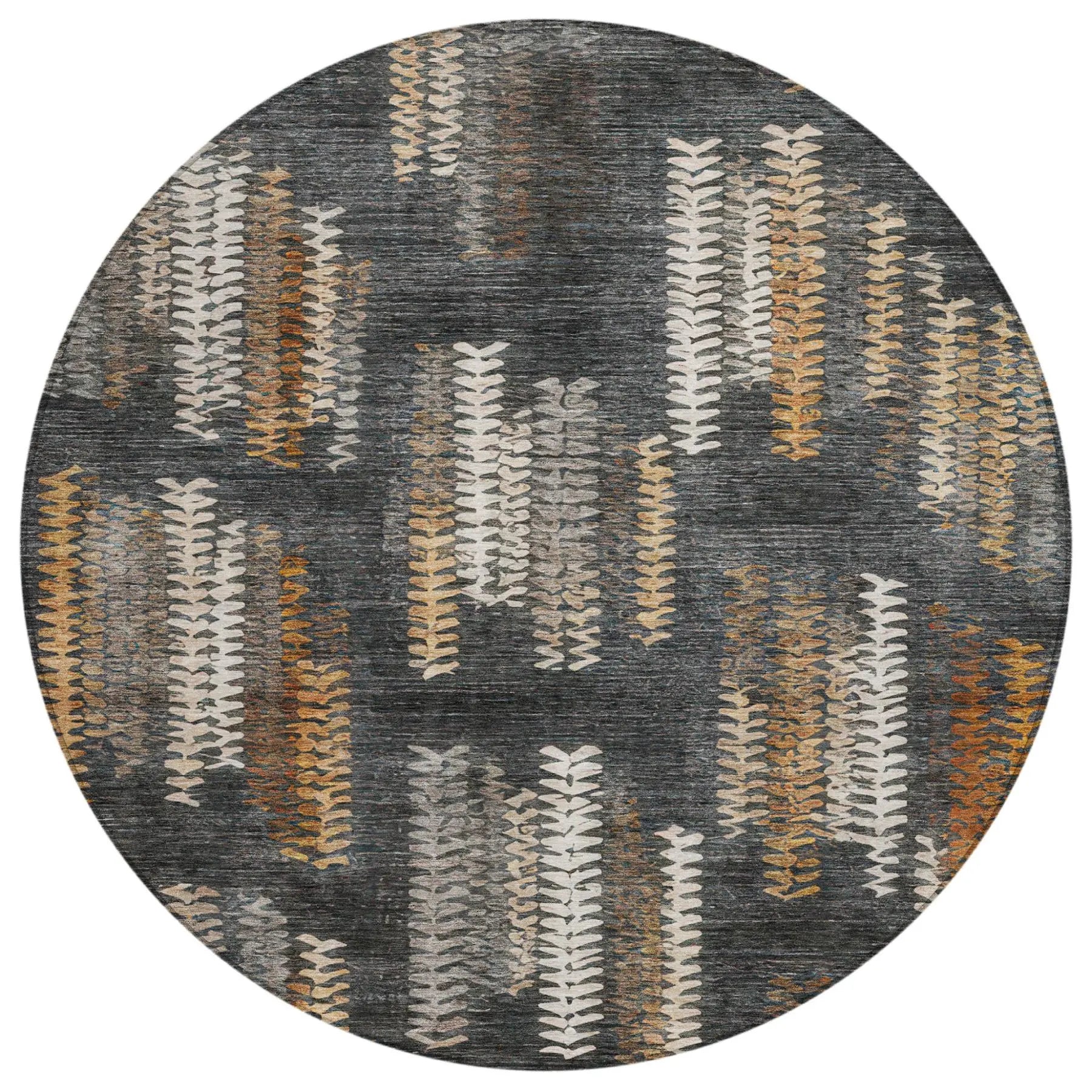 8' Charcoal And Gray Round Striped Washable Indoor Outdoor Area Rug Homeroots Outdoor