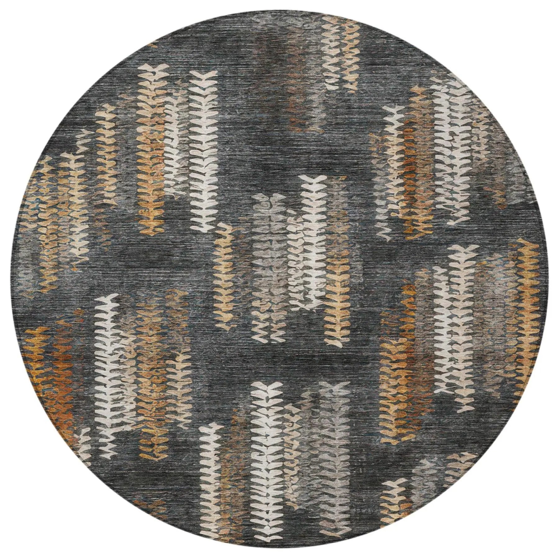 8' Charcoal And Gray Round Striped Washable Indoor Outdoor Area Rug Homeroots Outdoor