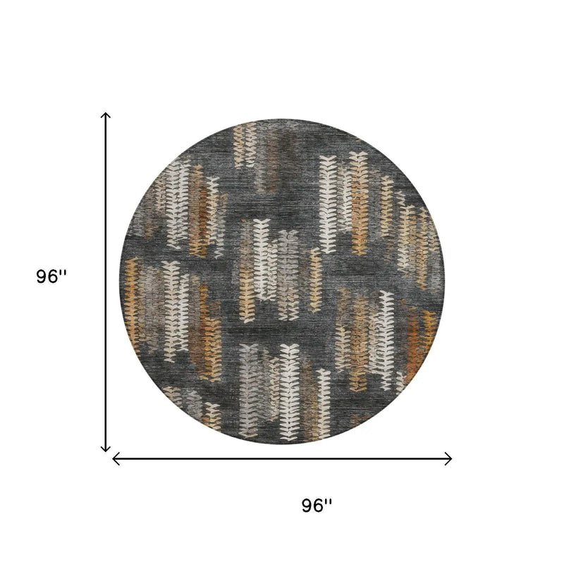 8' Charcoal And Gray Round Striped Washable Indoor Outdoor Area Rug Homeroots Outdoor