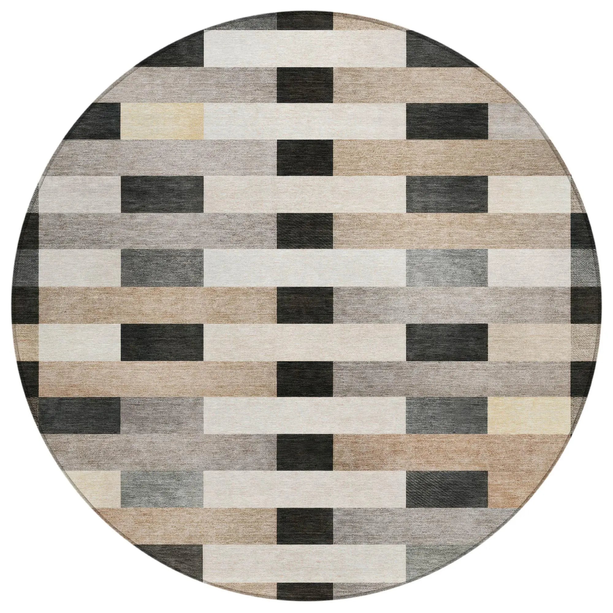 8' Charcoal And Gray Round Striped Washable Indoor Outdoor Area Rug Homeroots Outdoor