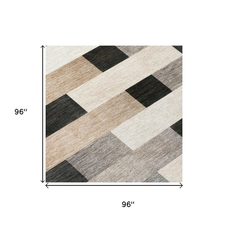8' Charcoal And Gray Round Striped Washable Indoor Outdoor Area Rug Homeroots Outdoor