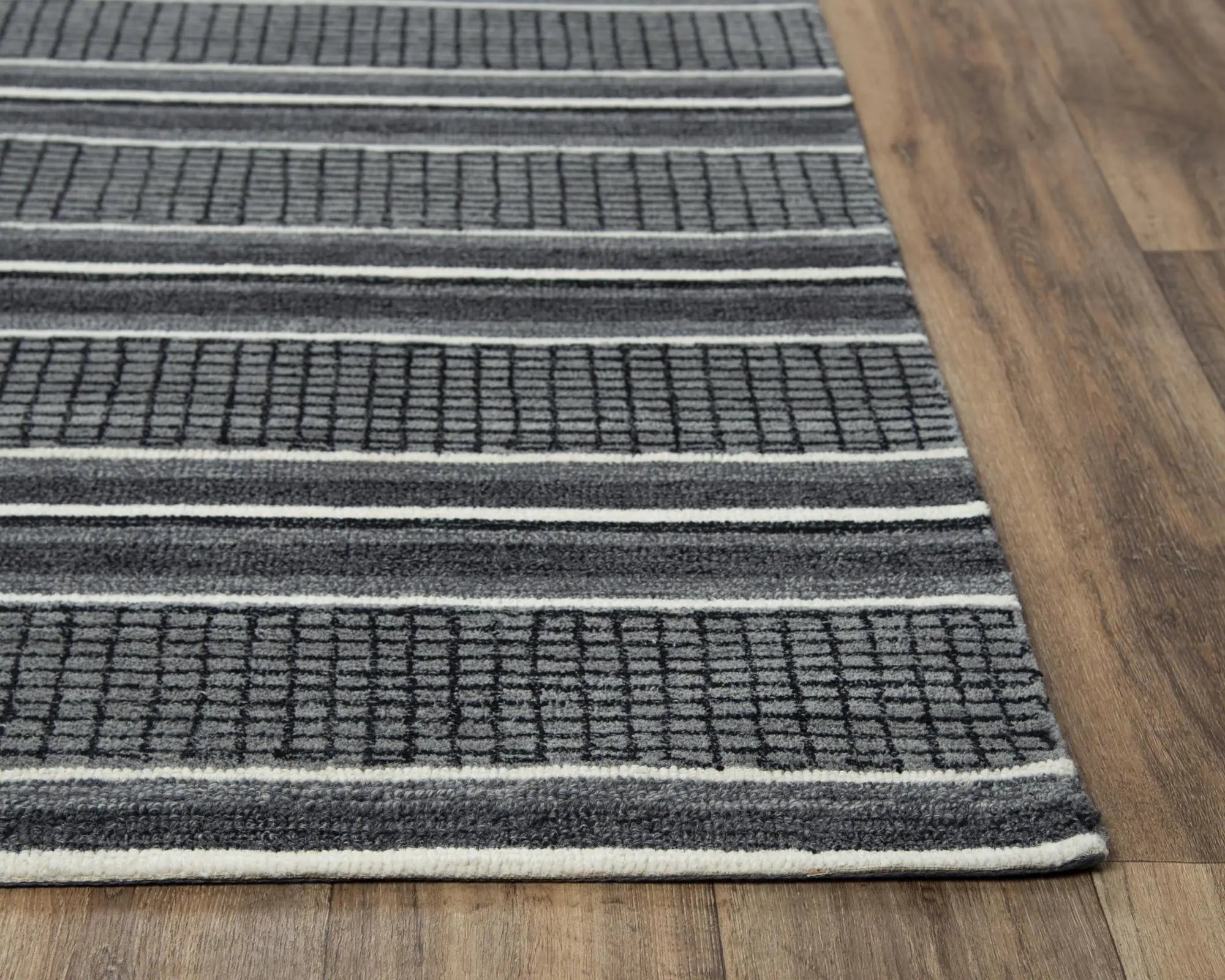 8' Charcoal And Gray Wool Striped Hand Tufted Area Rug Homeroots Home Decor