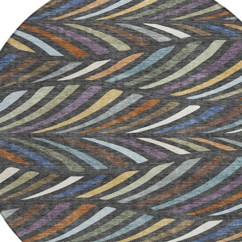 8' Charcoal And Green Round Abstract Washable Indoor Outdoor Area Rug Homeroots Outdoor
