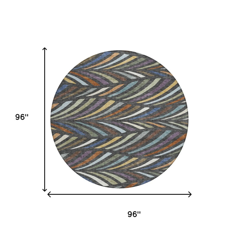8' Charcoal And Green Round Abstract Washable Indoor Outdoor Area Rug Homeroots Outdoor