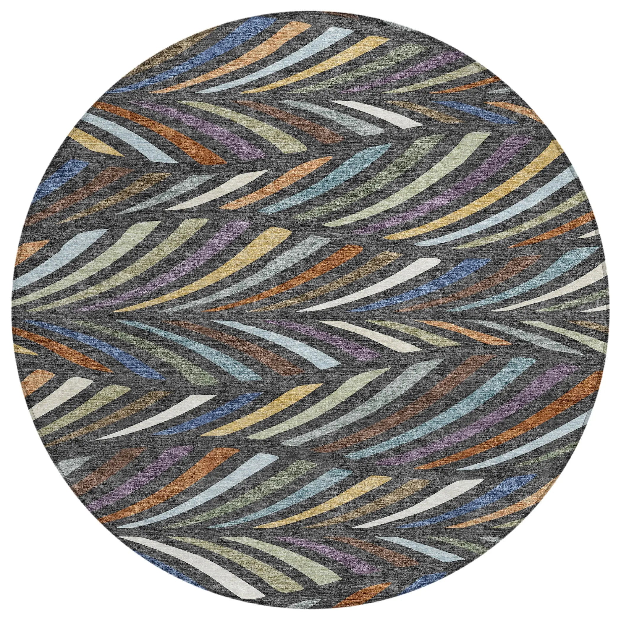 8' Charcoal And Green Round Abstract Washable Indoor Outdoor Area Rug Homeroots Outdoor
