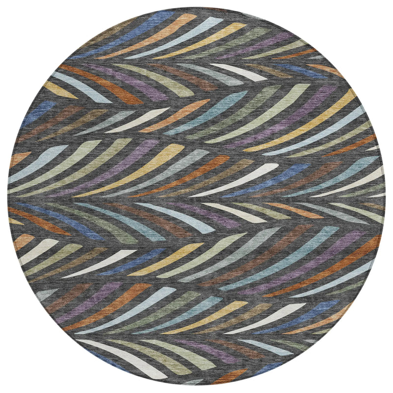 8' Charcoal And Green Round Abstract Washable Indoor Outdoor Area Rug Homeroots Outdoor