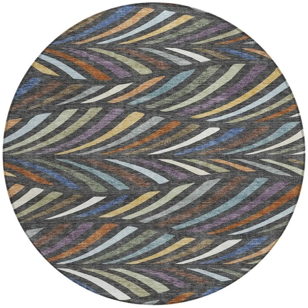 8' Charcoal And Green Round Abstract Washable Indoor Outdoor Area Rug Homeroots Outdoor